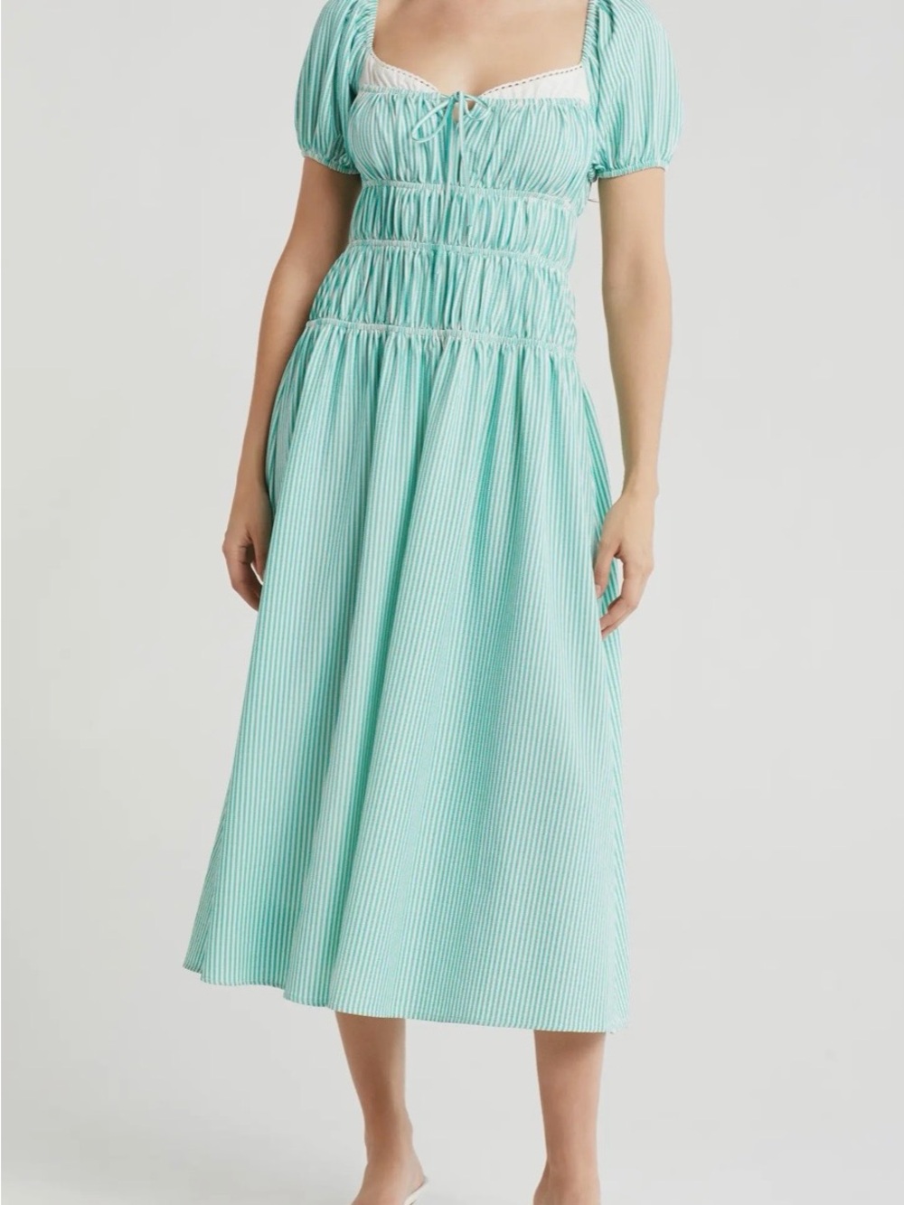 Lush Striped Mint Green Puff Sleeve dress